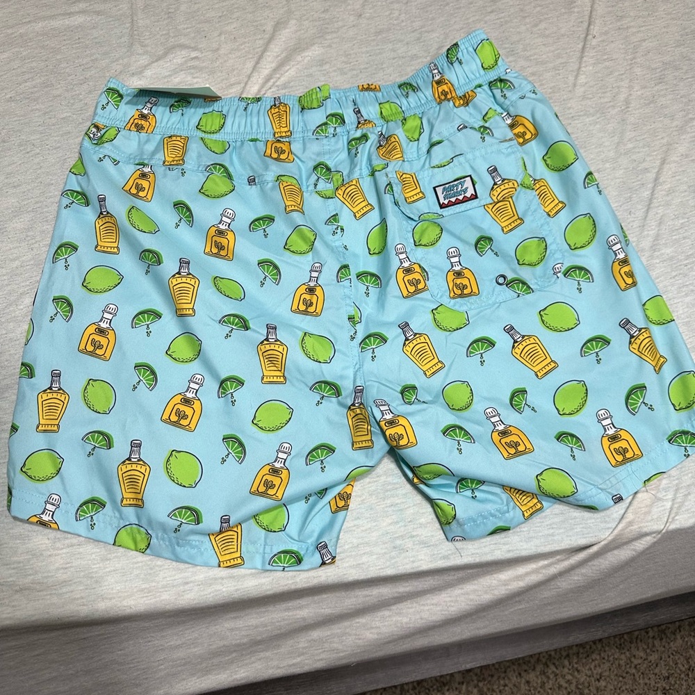 Fun Blue Shorts with Lime and Bottle Print
